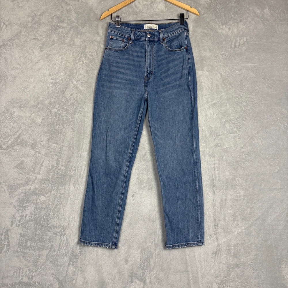 Abercrombie & Fitch Curve Love Ultra High Rise Ankle Straight Jeans Blue 27